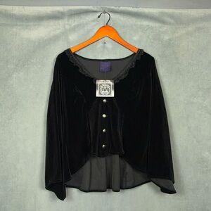 Vintage Y2K Cykxtees Top Womens Size Large Gothic Whimsigoth Velvet Black Lace